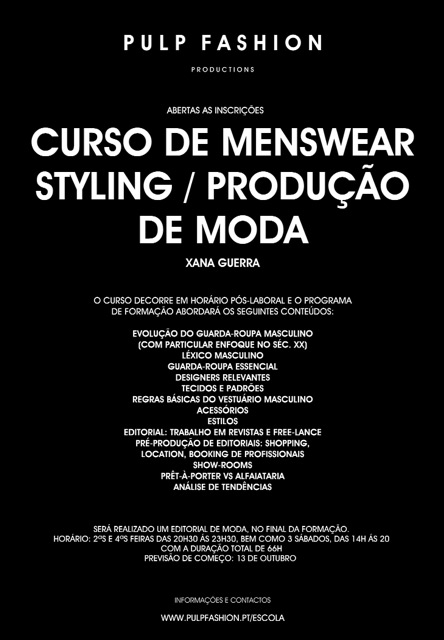 PULP FASHION PROMOVE NOVO CURSO DE MENSWEAR STYLING / PRODUÇÃO DE MODA